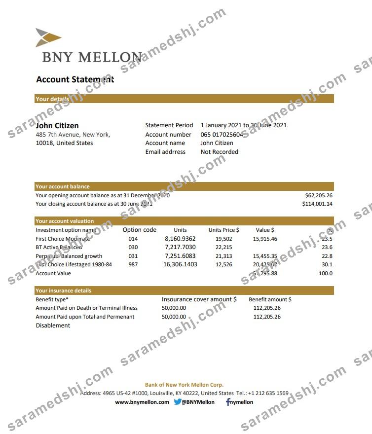USA Bank of New York Mellon excel pdf